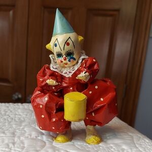 * Vintage Made In Mexico Whimsical Red and Yellow Clown Figurine